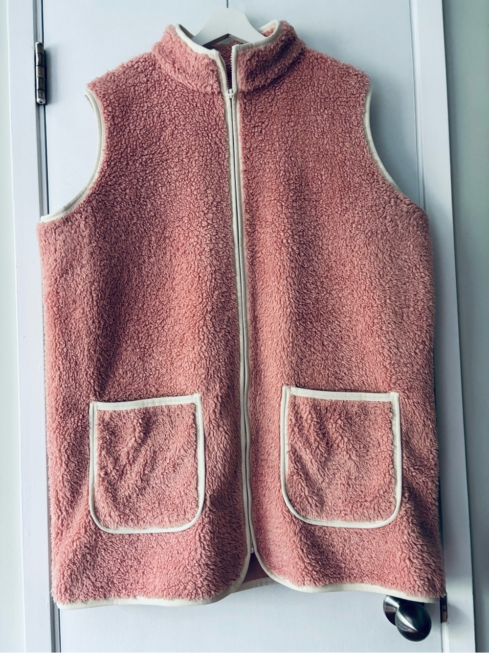 SMASH+TESS Long Teddy Sherpa Vest Pink Oversized Zip L Made in Canada - Picture 5 of 7